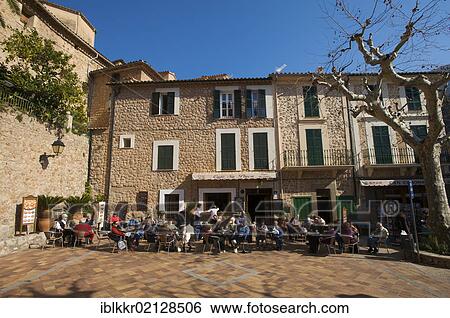 Stock Photograph - Cafe in Fornalutz, Soller, Majorca, Balearic Islands, Spain, Europe. Fotosearch