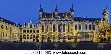 Stock Image - Castle Square, State Chancellery and Town Hall, historic town centre of Bruges, UNESCO World Heritage Site, West Flanders, Flemish Region, Belgium, Europe. Fotosearch