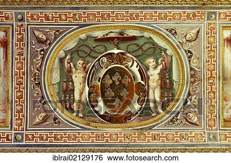 Ceiling fresco, coat of arms of Cardinal Alessandro Farnese, later Pope Paul III., entrance hall of the palazzo in Fortezza, Villa Farnese, Caprarola, Lazio, Italy, Europe View Large Photo Image Stock Photograph - Ceiling fresco, coat of arms of Cardinal Alessandro Farnese, later Pope Paul III., entrance hall of the palazzo in Fortezza, Villa Farnese, Caprarola, Lazio, Italy, Europe. Fotosearch