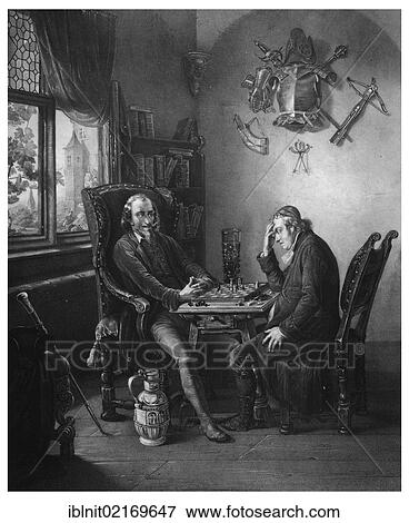 Stock Photo - Chess players, historical engraving from 1852. Fotosearch