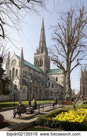 Stock Photo - Chichester Cathedral with spring flowers, England, United Kingdom, Europe. Fotosearch