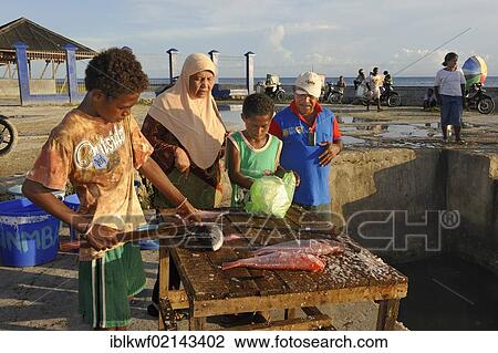 Children gutting fish with a machete for a Muslim customer wearing a headscarf, fish market in Kota Biak, Biak Island, West Papua, Indonesia, Southeast Asia, Asia View Large Photo Image Stock Image - Children gutting fish with a machete for a Muslim customer wearing a headscarf, fish market in Kota Biak, Biak Island, West Papua, Indonesia, Southeast Asia, Asia. Fotosearch
