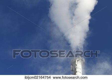 Picture - Chimney of the thermal power plant, Erfurt, Thuringia, Germany, Europe. Fotosearch