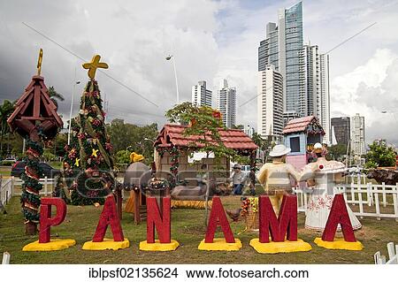 Christmas decoration with a nativity scene and lettering Panama in Panama City, Panama, Central America, North America View Large Photo Image Picture - Christmas decoration with a nativity scene and lettering Panama in Panama City, Panama, Central America, North America. Fotosearch