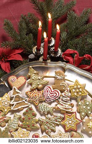 Stock Photography - Christmas gingerbread cookies with icing sugar decorations. Fotosearch