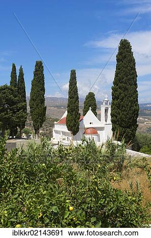 Stock Image - Church on the Nomos Lassithi Plateau, eastern Crete, Greece, Europe. Fotosearch