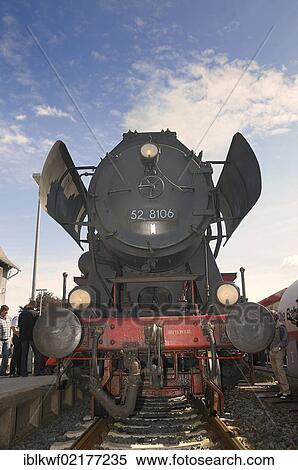 Stock Photography - Class 52 steam locomotive pulling into the station, Bad Laasphe, Siegen Wittgenstein disrtrict, North Rhine-Westphalia, Germany, Europe. Fotosearch