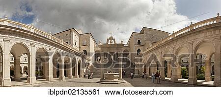 Stock Image - Cloister of Bramante at Monte Cassino Abbey, Lazio, Italy, Europe. Fotosearch