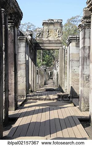 Stock Photo - Colonnade, Bayon, Angkor Thom, Siem Reap, Cambodia, Southeast Asia, Asia. Fotosearch