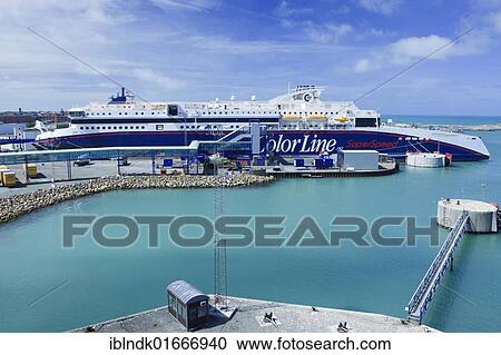 Stock Image - Color Line ferry in the port of Hirtshals, Denmark, Scandinavia, Europe. Fotosearch