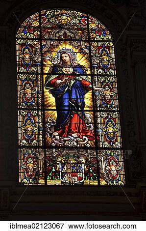 Stock Photo - Colourful, ornate stained glass window in La Mezquita, mosque, cathedral of Cordoba, Cordoba, Andalusia, Spain, Euroe, Europe. Fotosearch