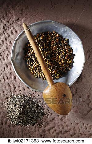 Colourful peppercorns (Piper nigrum) on a metal plate with a wooden spoon and coarsely ground pepper on a rustic stone base View Large Photo Image Stock Image - Colourful peppercorns (Piper nigrum) on a metal plate with a wooden spoon and coarsely ground pepper on a rustic stone base. Fotosearch