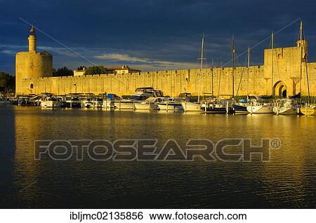 Stock Photograph - Constance Tower, city wall, Aigues-Mortes, Petit Camargue, Gard department, Languedoc-Roussillon Region, France, Europe. Fotosearch