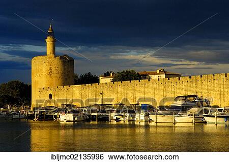 Stock Photograph - Constance Tower, city wall, Aigues-Mortes, Petit Camargue, Gard department, Languedoc-Roussillon Region, France, Europe. Fotosearch
