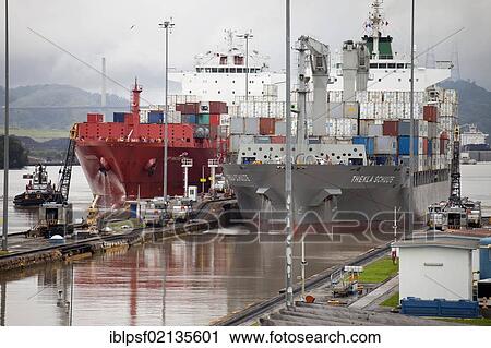 Container ships, Thekla Schulte and Cap Moreton in the Panama Canal near Miraflores Lock, Panama City, Panama, Central America, North America View Large Photo Image Stock Image - Container ships, Thekla Schulte and Cap Moreton in the Panama Canal near Miraflores Lock, Panama City, Panama, Central America, North America. Fotosearch