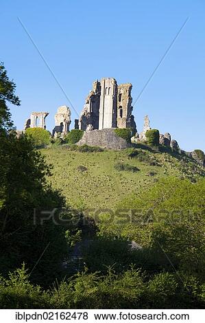 Stock Photo - Corfe Castle, fortification, 11th century, Purbeck Hills, Dorset, England, United Kingdom, Europe. Fotosearch