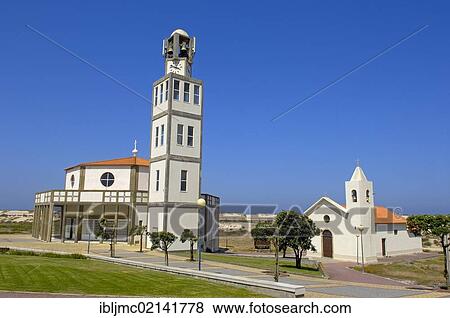 Stock Photo - Costa Nova church, Aveiro, Beiras region, Portugal, Europe. Fotosearch