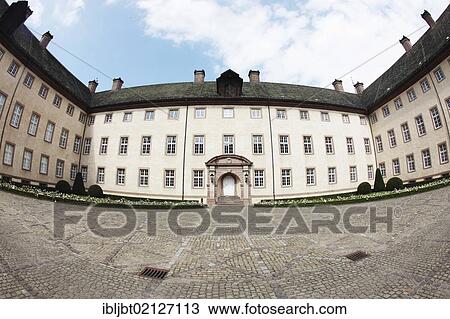Stock Image - Courtyard, Schloss Corvey castle, former abbey, Hoexter, Weserbergland region, North Rhine-Westphalia, Germany, Europe. Fotosearch