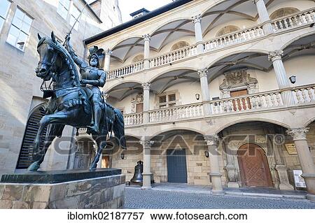 Stock Photo - Courtyard with a bronze equestrian sculpture, Landesmuseum Altes Schloss, Old Castle State Museum, Stuttgart, Baden-Wuerttemberg, Germany, Europe. Fotosearch
