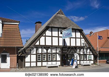 Stock Image - Dat ole Aalhus fish restaurant, Landkirchen, Fehmarn island, Baltic Sea, Schleswig-Holstein, Germany, Europe. Fotosearch