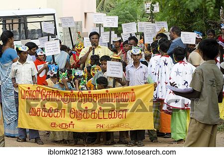 Stock Image - Demonstration against child labour, Karur, Tamil Nadu, South India, Asia. Fotosearch