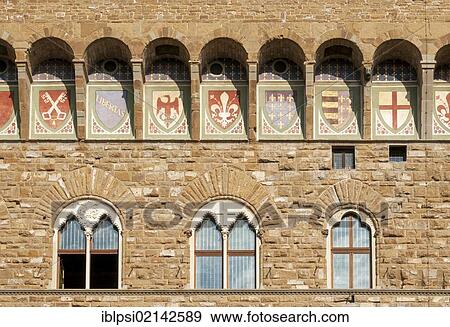 Detail of facade of Palazzo Vecchio, Piazza della Signoria, Firenze, Florence, Toscana, Tuscany, Italy, Europe View Large Photo Image Stock Photo - Detail of facade of Palazzo Vecchio, Piazza della Signoria, Firenze, Florence, Toscana, Tuscany, Italy, Europe. Fotosearch