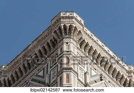 Stock Photo - Detail of Giotto's Campanile, Duomo or Basilica di Santa Maria del Fiore, Basilica of Saint Mary of the Flower, Florence Cathedral, Firenze, Toscana, Tuscany, Italy, Europe. Fotosearch