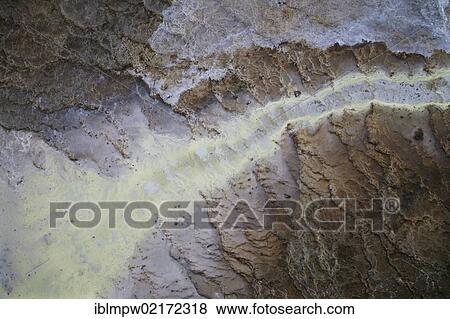 Stock Photo - Detail, sinter terraces with structures formed by coloured minerals, sulfur, geothermal energy and water in the geothermal area of Hveravellir, in the highlands of Iceland, Europe. Fotosearch