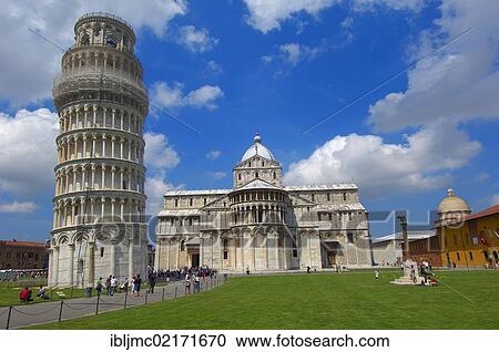 Stock Image - Duomo, cathedral, Leaning Tower, Piazza del Duomo, Cathedral Square, UNESCO World Heritage Site, Campo dei Miracoli, Pisa, Tuscany, Italy, Europe. Fotosearch