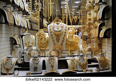 Elaborate jewellery, mainly gold, in a window display in the Deira Gold Souk, Dubai, Emirates, Arabian Peninsula, Middle East, Asia View Large Photo Image Stock Image - Elaborate jewellery, mainly gold, in a window display in the Deira Gold Souk, Dubai, Emirates, Arabian Peninsula, Middle East, Asia. Fotosearch