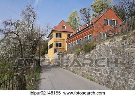 Stock Photography - Elbe cycling track passing Koernerhaus building, Loschwitz, Saxony, Germany, Europe. Fotosearch