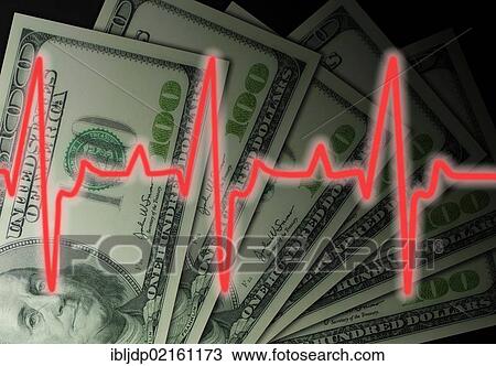 Electrocardiogram read out juxtaposed with several one hundred dollar bills, symbolic image for the high cost of healthcare or the health of the economy View Large Photo Image Stock Image - Electrocardiogram read out juxtaposed with several one hundred dollar bills, symbolic image for the high cost of healthcare or the health of the economy. Fotosearch