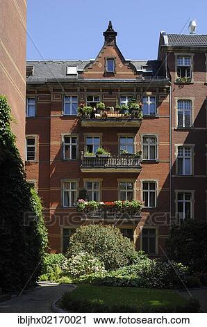 Stock Image - Elegant old building, facade of the inner courtyard, Albrechtstrasse 13, near Schiffbauerdamm, Friedrichstrasse station, Berlin-Mitte, Berlin, Germany, Europe, PublicGround, Europe. Fotosearch