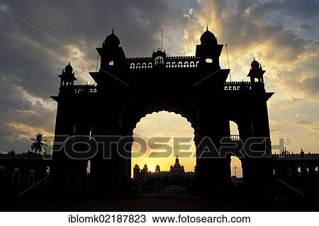 Stock Image - Entrance gate, Amba Vilas Palace, Mysore or Mysuru, Karnataka, South India, India, Asia. Fotosearch