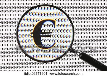 Stock Image - Euro currency sign through a magnifying glass. Fotosearch