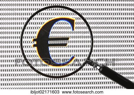 Stock Image - Euro currency sign through a magnifying glass. Fotosearch