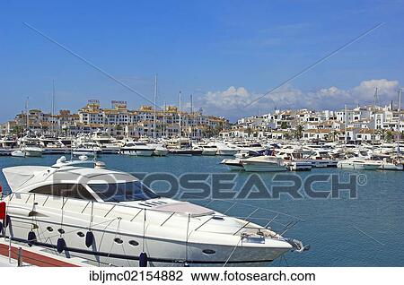 Stock Image - Exclusive marina of Puerto Banús, Marbella, Costa del Sol, Málaga province, Andalusia, Spain, Europe. Fotosearch