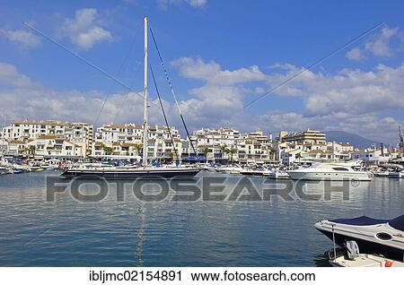 Stock Image - Exclusive marina of Puerto Banús, Marbella, Costa del Sol, Málaga province, Andalusia, Spain, Europe. Fotosearch