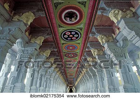 Picture - Famous column-supported corridor of Ramanathaswami Temple, Rameshwaram or Ramesvaram, Tamil Nadu, South India, India, Asia. Fotosearch