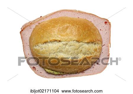 Fast food, bread roll with meatloaf and mustard View Large Photo Image Picture - Fast food, bread roll with meatloaf and mustard. Fotosearch