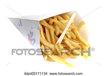 Picture - Fast food, French fries in a bag. Fotosearch