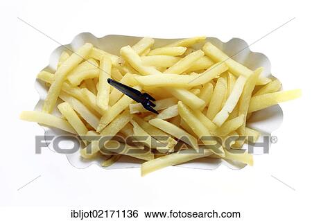 Stock Photograph - Fast food, French fries on a paper plate. Fotosearch