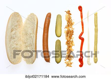Picture - Fast food, ingredients for a hot dog. Fotosearch