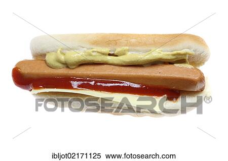 Fast food, pre-prepared hot dog from the refrigerator to reheat with ketchup and mustard View Large Photo Image Stock Photography - Fast food, pre-prepared hot dog from the refrigerator to reheat with ketchup and mustard. Fotosearch