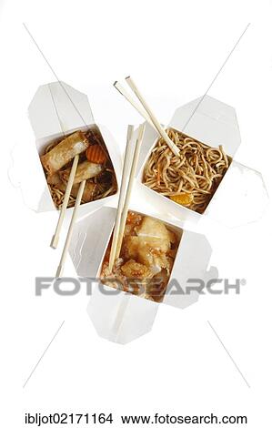 Fast food, various Asian dishes, noodles, spring rolls and sweet and sour chicken on rice, packaged, with chopsticks View Large Photo Image Picture - Fast food, various Asian dishes, noodles, spring rolls and sweet and sour chicken on rice, packaged, with chopsticks. Fotosearch