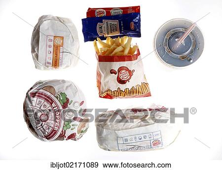Fast food, various items from Burger King, packed with a soft drink View Large Photo Image Stock Photo - Fast food, various items from Burger King, packed with a soft drink. Fotosearch
