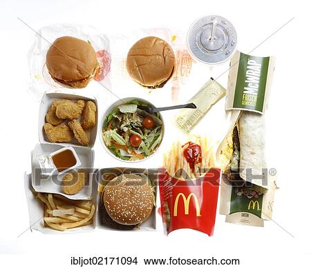 Fast food, various items from McDonalds, packed with a soft drink View Large Photo Image Picture - Fast food, various items from McDonalds, packed with a soft drink. Fotosearch