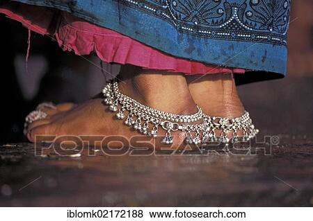 Stock Photo - Feet of a young woman with anklets, Khajuraho, Madhya Pradesh, India, Asia. Fotosearch