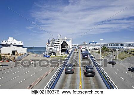 Stock Photograph - Ferry terminal with linkspan, vehicle loading road, Puttgarden, Fehmarn Island, Baltic Sea, Schleswig-Holstein, Germany, Europe. Fotosearch