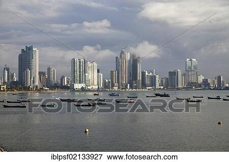 Fishing boats against the skyline of Panama City, Panama, Central America, North America View Large Photo Image Stock Photo - Fishing boats against the skyline of Panama City, Panama, Central America, North America. Fotosearch